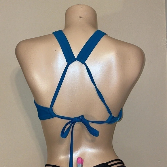 Xhilaration women’s bikini top D DD swim teal gold Moroccan high neck tie back - Picture 3 of 6